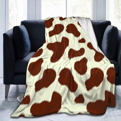Flaneldeken met Koeienhuidprint, Flanel Worpdeken met Koeienvachtprint Cadeau voor Kinderen Volwassenen, Zachte Fleece Deken voor Bank Sofa Bed 70x100cm-XS