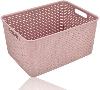 Opbergmand 18L Kunststof Roze – Opbergbox Rattan – Opbergmand Kinderkamer en Badkamer – Keukenkast, Kledingkast en Kast Organizer – Opbergdoos 38x28x19 cm