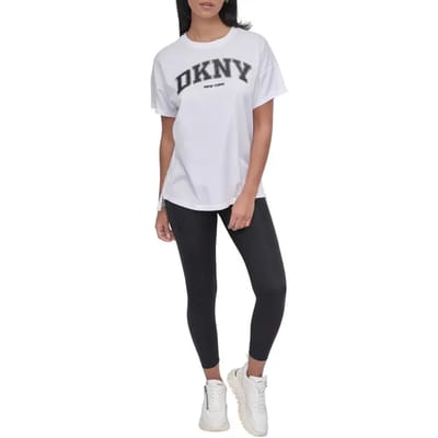Dkny Arched Varsity Glitter Logo T-shirt Met Korte Mouwen Wit XS Vrouw