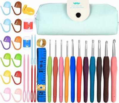 Complete Haaknaalden Set 31-delig 2mm-7mm Ergonomische Haaknaalden voor Beginners met Rubberen Handvat en Accessoires in Draagbare Tas
