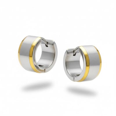 Aramat Jewels | Oorringen | Oorringen – Bicolor RVS met Brede Zilverkleurige Streep (13mm) | | | |7mm | Staal | Volwassenen | Verkleurd niet