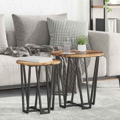 vidaXL - Bijzettafelset - 2 - st - Oud - Hout - en - Zwart - 50 - x - 50 - x - 50,5 - cm