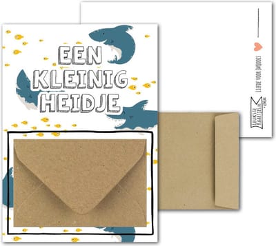 Geldkaart met mini Envelopje -> Zakcentje - No:03-1 (Haai met gele visjes-kleinigheidje) - LeuksteKaartjes.nl by xMar