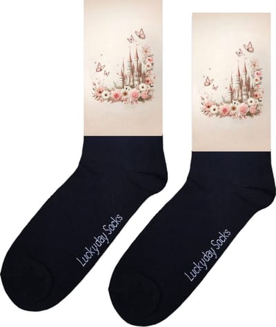 kasteel - prinses - Print sokken - Leuke sokken - Verjaardag - Moederdag - Vaderdag - Valentijn - Sokken Voor hem - Sokken Voor haar - Kerst sokken - Grappige sokken - Vrolijke sokken - Sokken waar je vrolijk van wordt - Maat 37-44