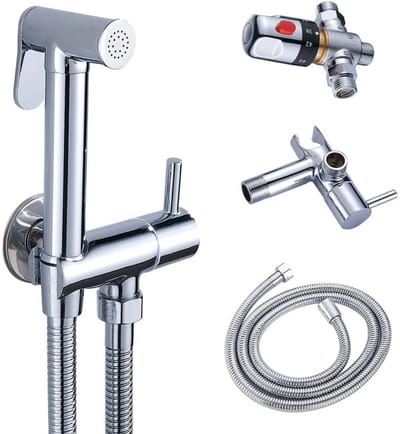 TOVBMUP Toiletdoucheset - Thermostatische douchemengkraan - met handsproeier - voor privéhygiëne - verbrandingsbeveiliging verchroomd messing - toilet, bidet, sproeiset, bidet, douche