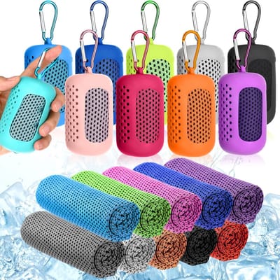 Cooling towel - Verkoelende handdoek - Ice towel - Koelhanddoeken Set 10 Stuks - Cooling Towel met Siliconen Opbergdoos - Sporthanddoek voor Fitness, Hardlopen, Yoga, Camping , Outdoor - 90 x 30 cm