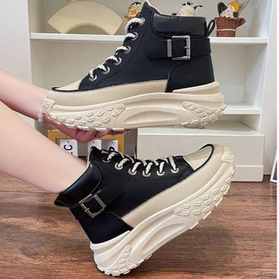 Zomer High Gang Witte Schoenen Dames Verhogende Sport Vrije Tijd Board Schoenen Leer Mode Canvas Veterschoenen Dames Sneakers 35 gray