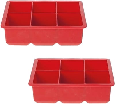 Cosy & Trendy grote ijsblokjes houder - 2x - 6 blokken - rood - siliconen