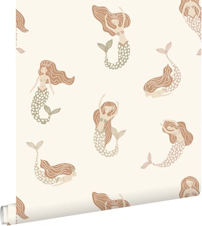 ESTAhome behang zeemeerminnen groen, oudroze en terracotta - 50 x 900 cm - 131500