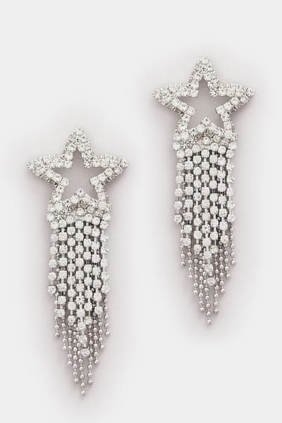 Yours Zilverkleurige Oorbellen Met Stervormige Diamanten En Kwastjessize One Size