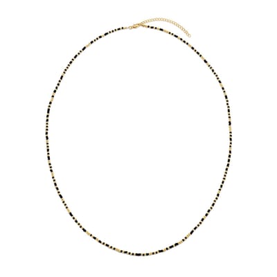 CO88 Collection 8CO-26262 Kralen Ketting - Dames - Glas - 2 mm - Staal - 3 mm - 70 + 7 cm - Zwart - Goudkleurig