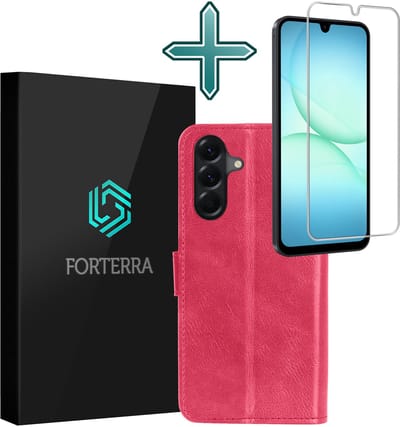 Hoesje Met Screenprotector - Geschikt voor Samsung Galaxy A17 - Luxe Pasjeshouder - Flipcase - Bookcase Portemonee - Flip Case - Kunstleer Book Case - Book Cover - Walletcase - Portemonneehoes - Donkerroze