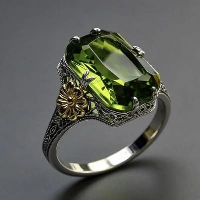 Bague Olive Émeraude Vintage, Sculpture de Fleur Exquise pour Femme, Bijoux de Fête de Mariage 10 black