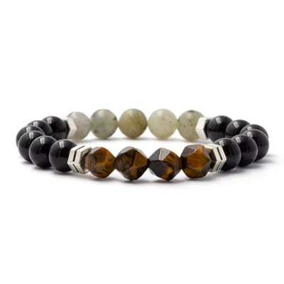 Bixorp Gems Labradoriet + Onyx + Tijgeroog Edelstenen Armband - 8mm / 18cm - Om & Om Edelsteen Kralenarmband