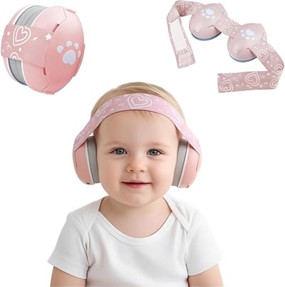 Oorbescherming voor baby's in hartvorm, 25 dB, comfortabele babykoptelefoon voor geluiddemping, ideaal voor reizen en slapen, geschikt voor 0-36 maanden