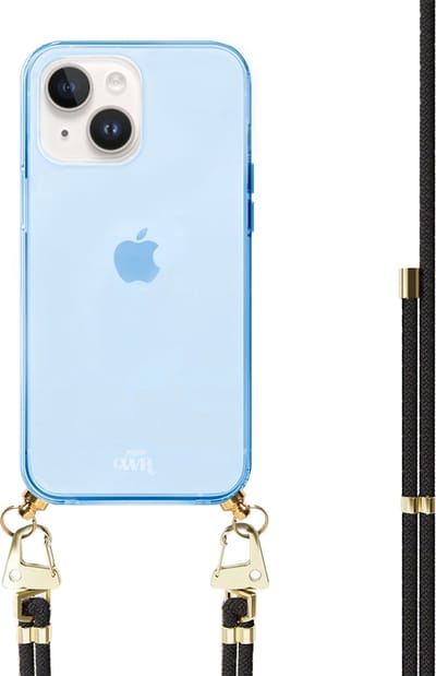 xoxo Wildhearts silicone case met koord - Blauw telefoonhoesje met koord - telefoonketting - Black & Gold - Cord Case - geschikt voor Apple iPhone 13 - Zwart koord