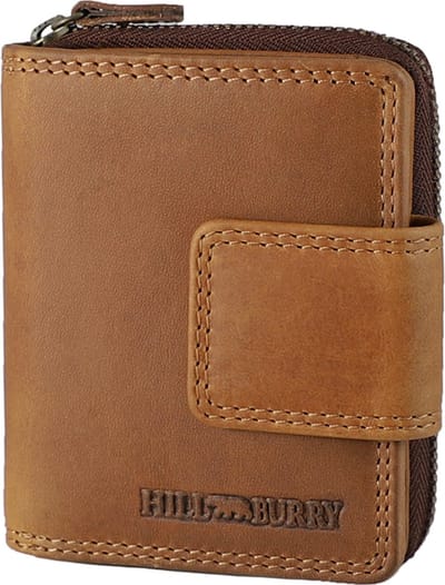 HillBurry Compacte Dames Portemonnee met Clip en Rits - Leren Portefeuille - Klein Model - RFID - Leer - Bruin