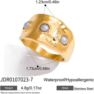 Youthway Maat 7 Elegante Imitatie Parel Ringen Voor Vrouwen Vergulde Roestvrijstalen Ringen Eenvoudige Mode Sieraden Meisjes Cadeau beige