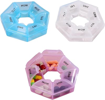 Set van 3 Kleine Pillenorganizers voor 7 Dagen, Vochtbestendige Reis Pillendoos, Transparante Ronde Tabletbox voor Vitamine Supplementen en Medicijnen