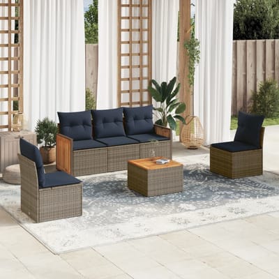 vidaXL - 6-delige - tuinbankset - met - kussens, - grijs - polyrotan