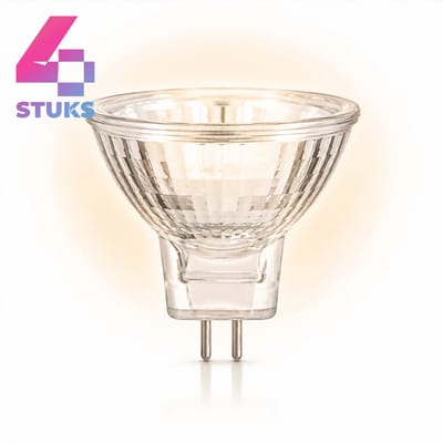 4x Reflector Halogeenlamp GU4 - 50W - Warm Wit Licht (2700K) - 300 lm - 2 jaar - Dimbaar - 12V - MR11