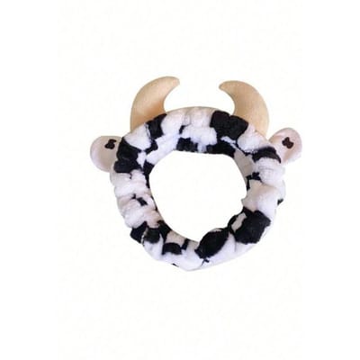 1 pièce Bandeau de Bain Motif Vache & 2 pièces Bracelets de Bain, Bandeau pour Maquillage Visage et Bandeau pour Lavage des Poignets Décor Vache en Polyester one-size white