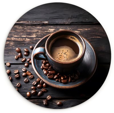 WallCircle® Wandcirkel 120x120 cm - Muurcirkel Kop - Koffie - Hout - Bonen - Muurdecoratie woonkamer - Wanddecoratie slaapkamer - Kamer decoratie accessoires - Ronde schilderijen XXL