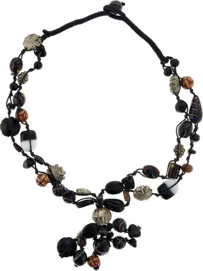 Behave - Ketting met glaskralen en keramiek - Zwart - Art stijl - 65 cm