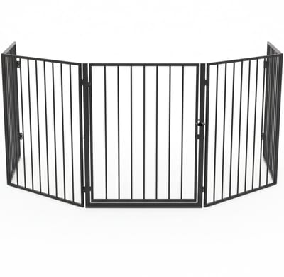 Zenzee - Haardscherm - Kachel veiligheidshek met deur - Openhaard scherm – Haardhek - Vonkenscherm – XXL - Metaal – Matzwart – 305 x 76,5 cm
