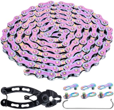 YBEKI Bicycle chain 10-gang color bicycle chain 1/2 x 11/128 lnch 116 links with 2 pairs of chain lock - ShopVlot