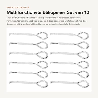 Dailygoods- Blikopener 12 Stuks - Stalen Blikopener - Efficiënt Ontwerp - Robuuste Kwaliteit - Snelle Werking - Lange Levensduur - Verfblikopener