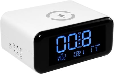 Digitale Wekker - Slimme Klok Nachtlampje - Opladen en Wakker Worden - Draadloze Oplader Functie - 12x15.8 cm - Wit