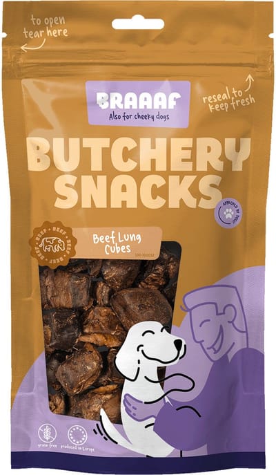 Braaaf Hondensnack Butchery Beef Lung Cubes - 85 gr
