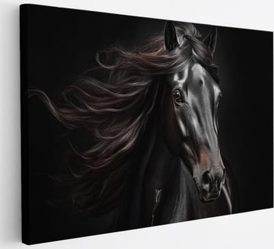 Saammp Canvas Schilderij - Paard - Portret - Zwart - Kunst - Dieren - Natuur - 30x20 - Foto op canvas - Wanddecoratie - muurdecoratie Woonkamer - Slaapkamer decoratie - Canvas Print