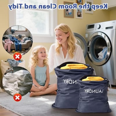 Vouwbare Waterdichte Waszakken voor Vuile Kleding, 2 Stuks, Ideaal voor Sport en Reizen, Met Rits en Ruime Opbergruimte - Donkerblauw