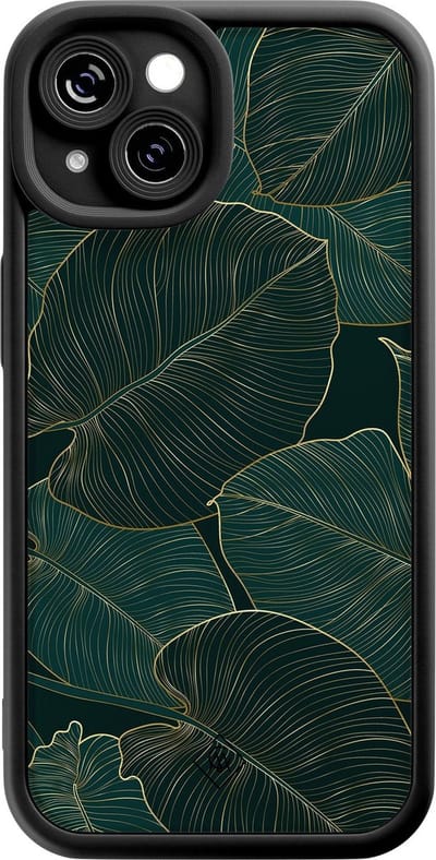 Casimoda® hoesje - Geschikt voor iPhone 14 - Monstera Leaves - Effen telefoonhoesje met lensbescherming - Siliconen/TPU - Backcover - Groen
