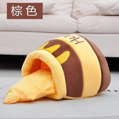 Verdikt Kattennest Winter Semi-gesloten Warm Hondennest Kattenhuis Seizoensgebonden Universeel Honingpot Kattenbed Villa 37X21X25CM beige