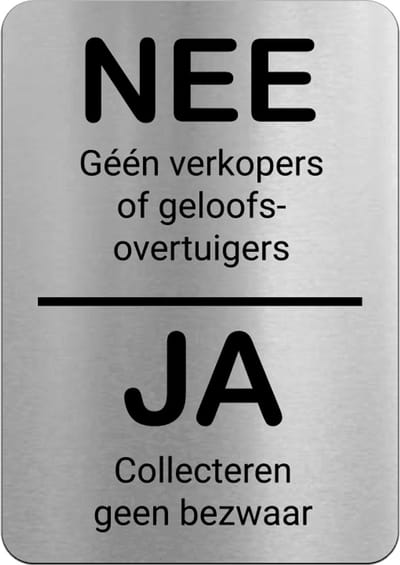 Brievenbusbordje RVS-look - NEE geen verkopers, JA collecteren geen bezwaar - 5 x 8 cm - ronde hoeken - incl. 3M-tape | Gratis Verzending | Decoporta