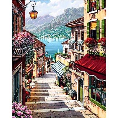 Belle ville et chaussée couture diamant peinture point de croix perceuse ronde diamant broderie 20X30CM gray