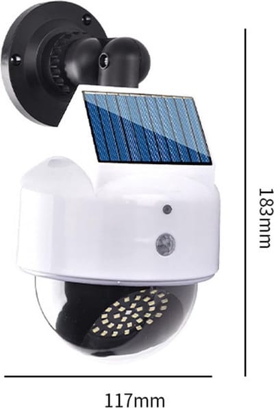 Bera Home - Solar Dummy Camera met Bewegingssensor - Nep Beveiligingscamera Buiten - Zonnepaneel Gevoed - 3 Verlichtingsmodi - IP66 Waterdicht - Ideaal voor Huis, Tuin, Veranda, Garage & Oprit - 1 Stuk
