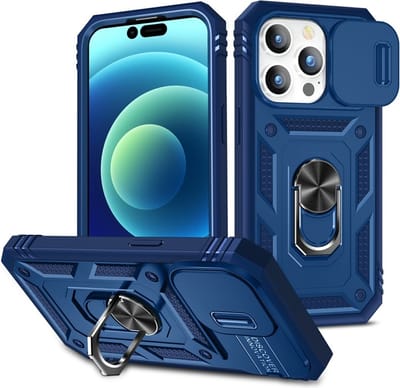 Coverup Hoesje - Geschikt voor iPhone 15 Pro Hoesje - Coverup Ring Kickstand Back Cover met Camera Shield - Blauw