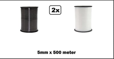 2x Krullint zwart en wit 5mm x 500meter krul lint kerst thema feest decoratie kado kado gold verjaardag