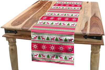 ABAKUHAUS – Noordische tafelrok – 40x180 cm – lindegroen wit roze