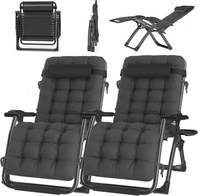 Opvouwbare Ligstoelen met Kussens en Bekerhouder - Relaxstoelen voor Binnen en Buiten, Tuin en Camping