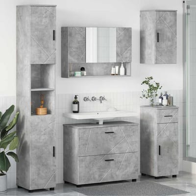 vidaXL - Badkamermeubel - Set - met - lade - met - plank - 5 - pcs - Beton - Grijs
