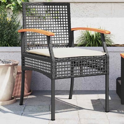 vidaXL - Tuinstoelen - 2 - st - met - kussens - poly - rattan - en - acaciahout - zwart