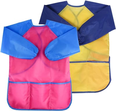 Waterdichte Schorten voor Kinderen, 2 Stuks met Pocket, Geschikt voor 3-8 Jaar, Blauw/Roze, 23x18x5cm, Creatief en Speels Schorten