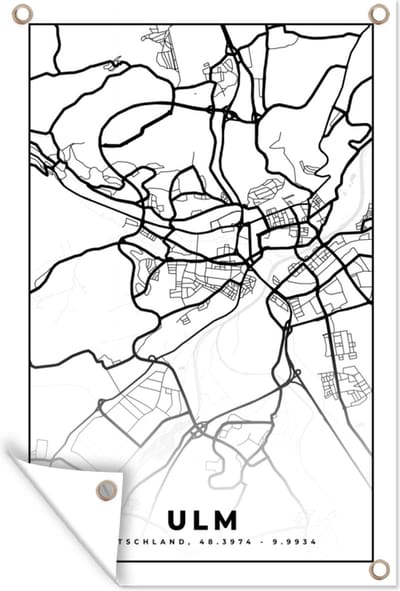 Muurdecoratie Plattegrond - Ulm - Kaart - Stadskaart - 120x180 cm - Tuinposter - Tuindoek
