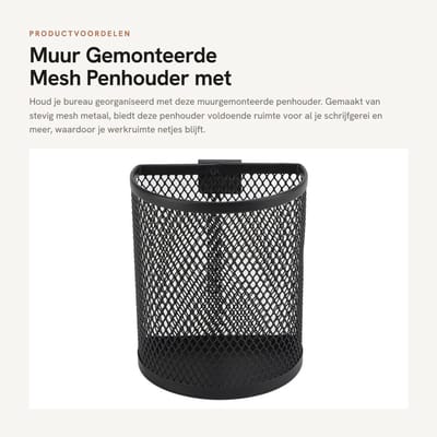 Dailygoods - Muur Gemonteerde Mesh Penhouder met Haak