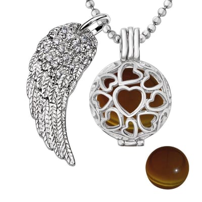 Engelenroeper 18mm Bolhouder met Ketting 90cm en Bolletje - Dames - Zilverkleurig Hartjes - EBS18174